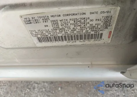 2001 Toyota Highlander from USA, damaged, VIN JTEGD21A210012959